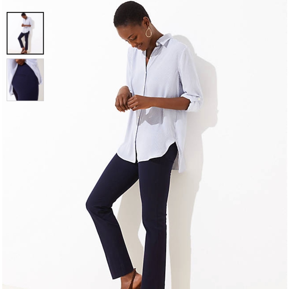 LOFT slim crop pull on pants in navy- NWT